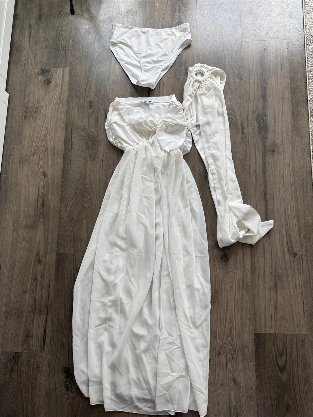 Fashion Nova White Two-Piece Skirt Set with Cover-Up - Picture 6 of 6